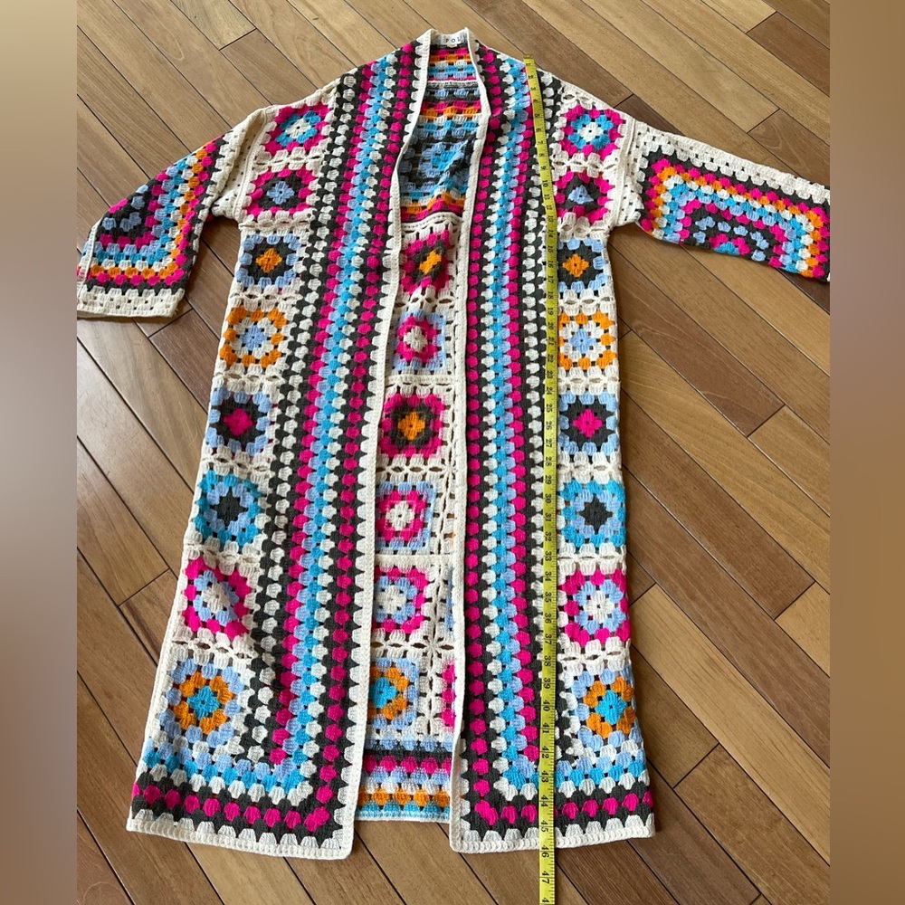 POL One Boho Granny Square Crochet Duster Cardigan Sweater OS - Picture 7 of 12